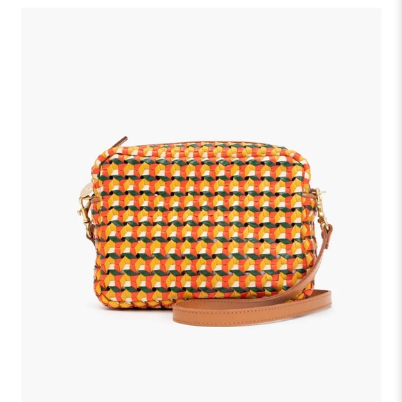 Clare V. Midi Sac Marigold Cherry Red Evergreen Cream Rattan Woven Leather NWT - Picture 1 of 4